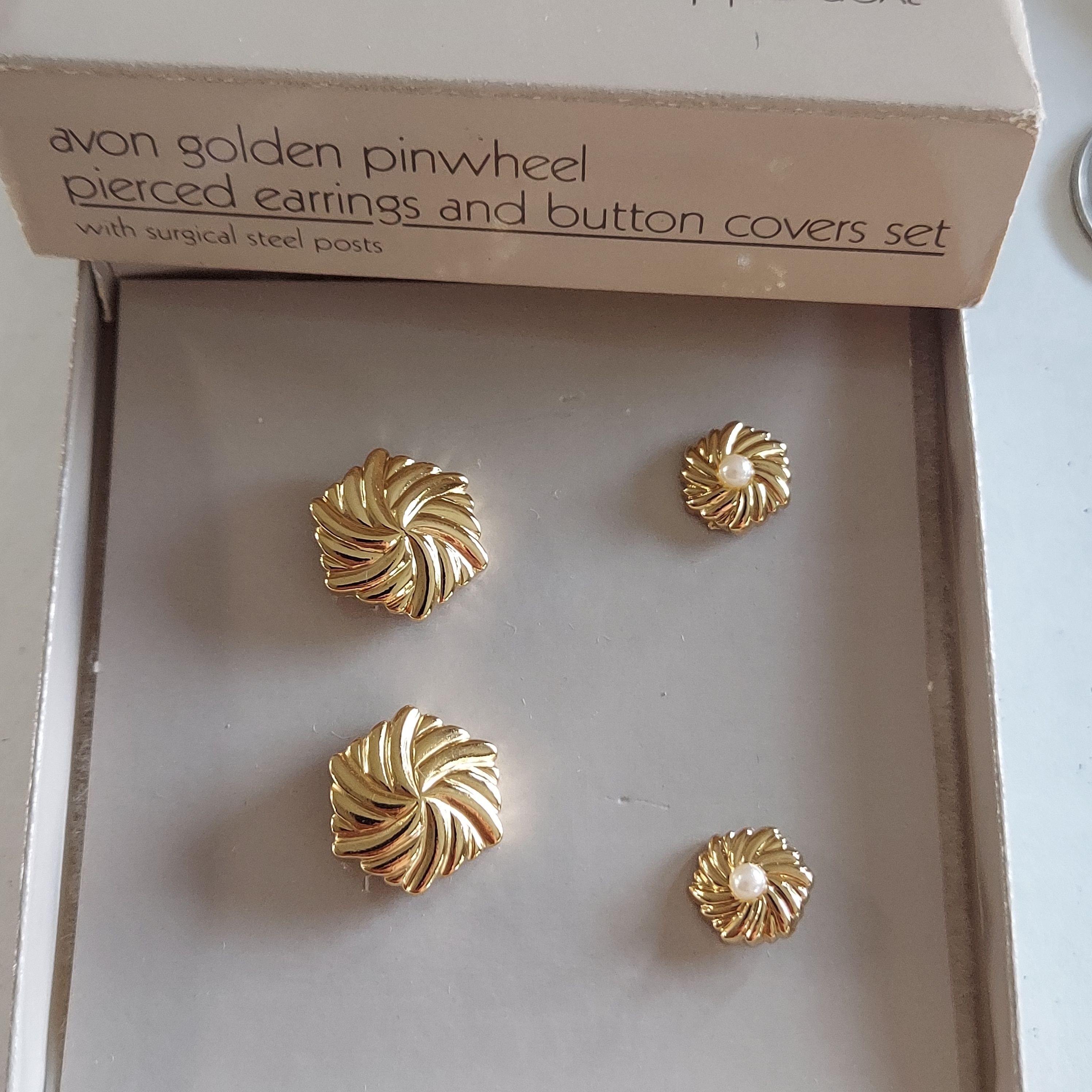 Avon Gold Pinwheel Earrings And Button Covers